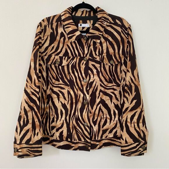 Carole Little Tiger Print Linen Jacket - 3x - Picture 1 of 10